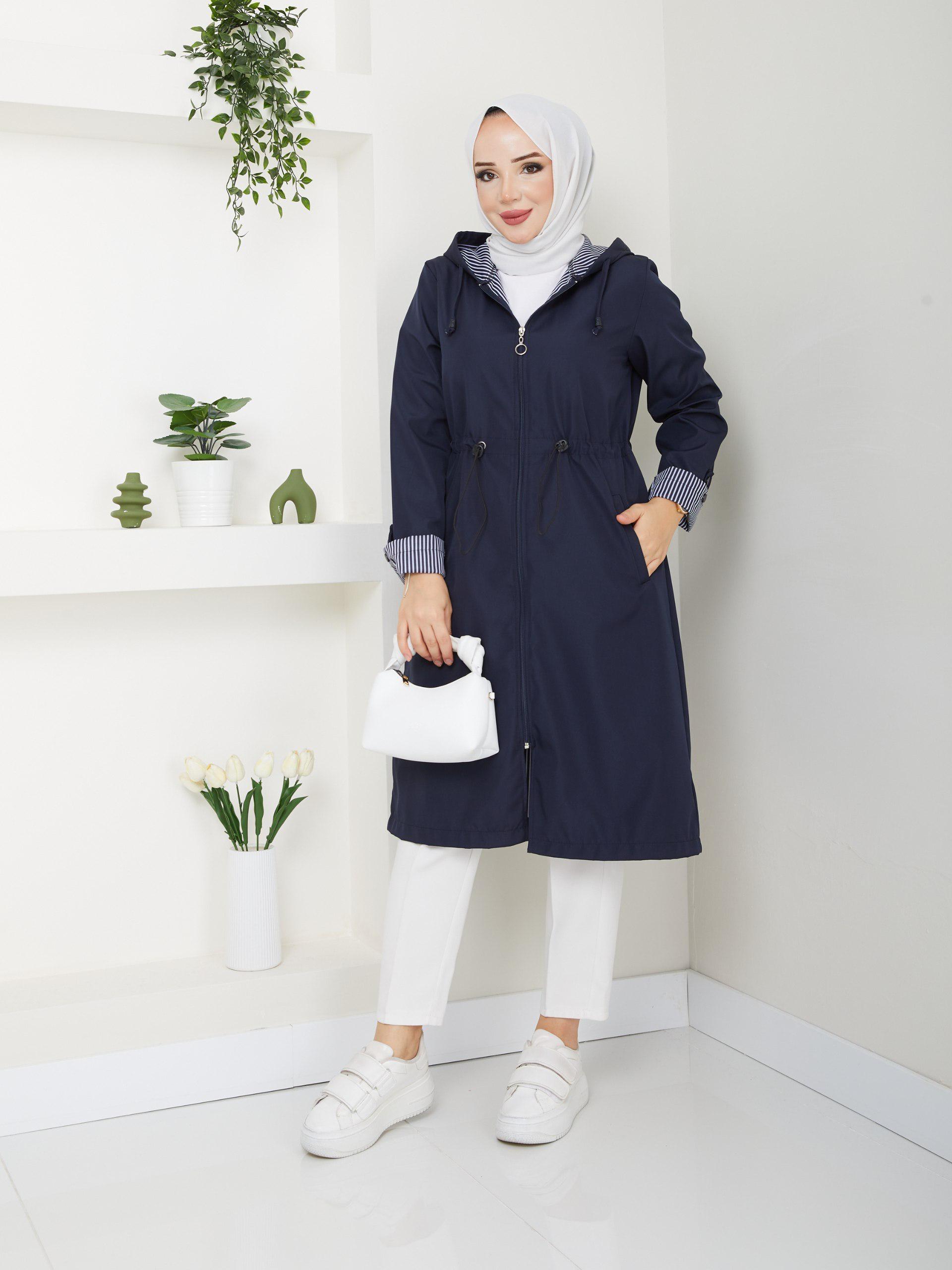 ÇİZGİLİ MEVSİMLİK TRENÇKOT-remabutik