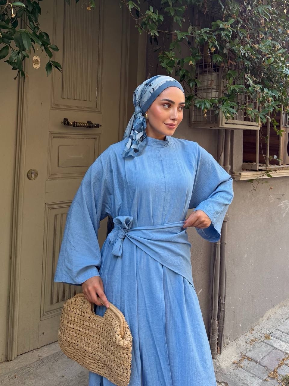 KADIN ÇİLEK KUMAŞ OVERSİZE KESİM ŞAL ABAYA PANTOLON 3'LÜ TAKIM