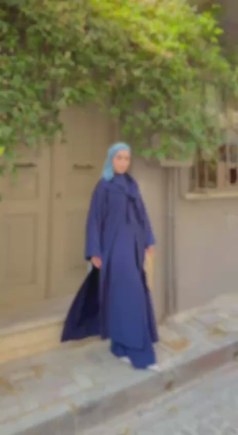 KADIN ÇİLEK KUMAŞ OVERSİZE KESİM ŞAL ABAYA PANTOLON 3'LÜ TAKIM