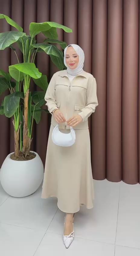 ALİNA FERMUARLI TAŞ DÜĞMELİ ETEKLİ TAKIM