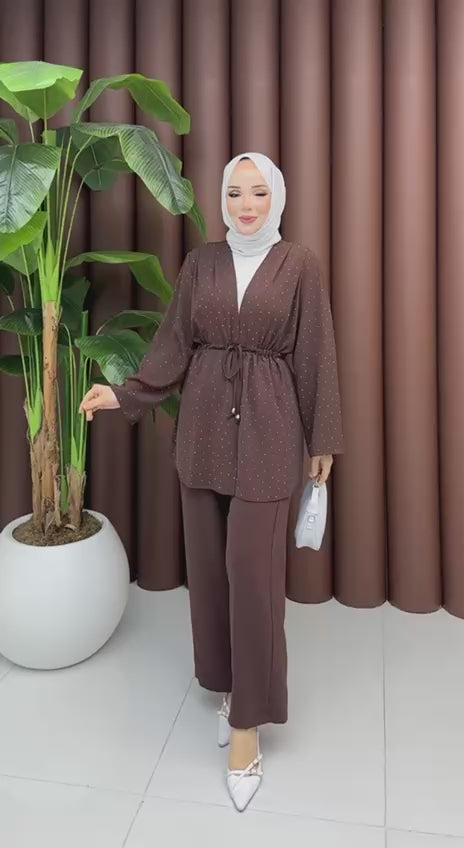 KİMONO TAŞLI PANTOLONLU İKİLİ TAKIM