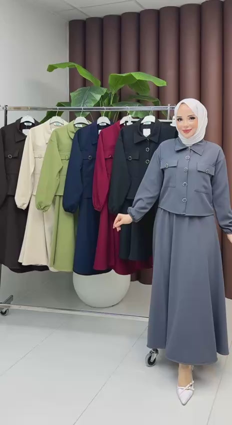 ASEL ÇİFT CEP ÇİFT KAPAK KAPLAMA DÜĞME DETAYLI ETEKLİ TAKIM