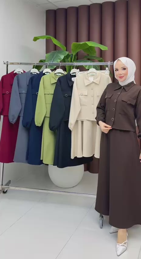 ASEL ÇİFT CEP ÇİFT KAPAK KAPLAMA DÜĞME DETAYLI ETEKLİ TAKIM