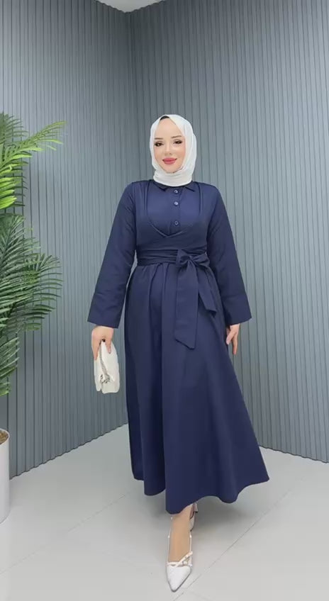 SABİT KUŞAKLI ÇİLEK ELBİSE