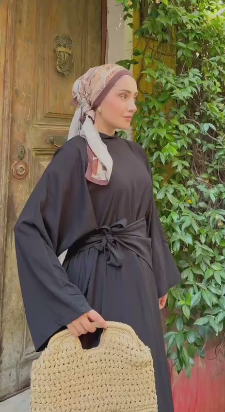 KADIN ÇİLEK KUMAŞ OVERSİZE KESİM ŞAL ABAYA PANTOLON 3'LÜ TAKIM