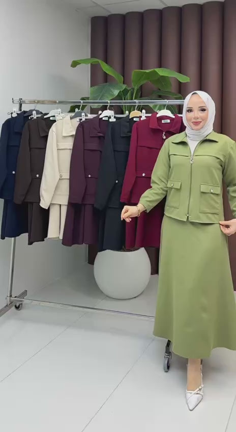 ALİNA FERMUARLI TAŞ DÜĞMELİ ETEKLİ TAKIM