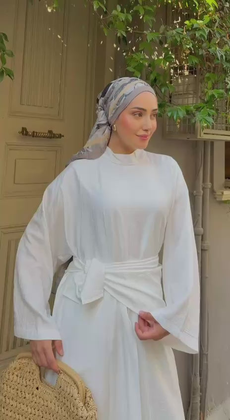KADIN ÇİLEK KUMAŞ OVERSİZE KESİM ŞAL ABAYA PANTOLON 3'LÜ TAKIM