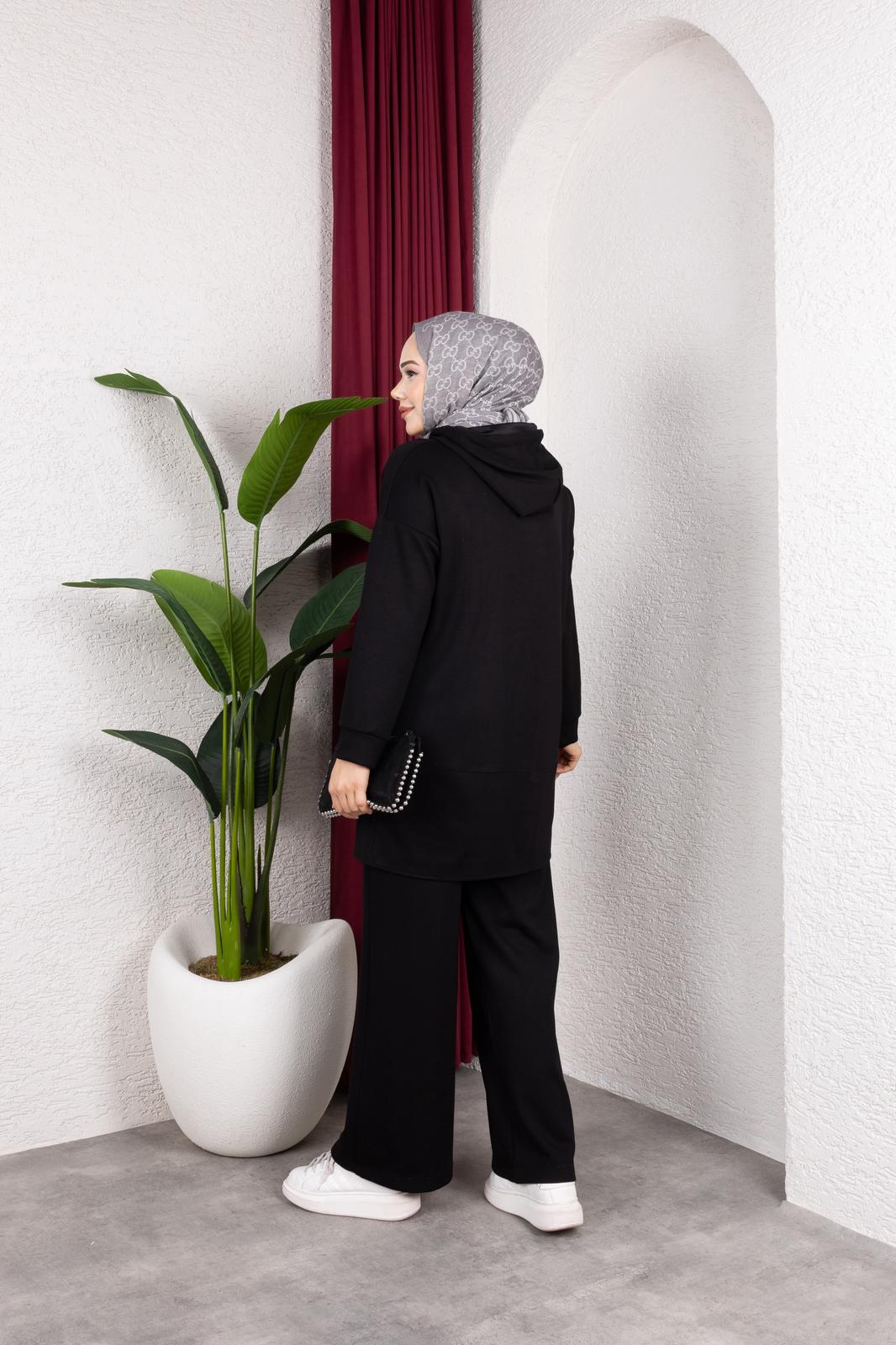 OYŞHO KAPÜŞON DETAYLI RAHAT KALIP PANTOLON BELİ LASTİKLİ İKİLİ TAKIM-remabutik