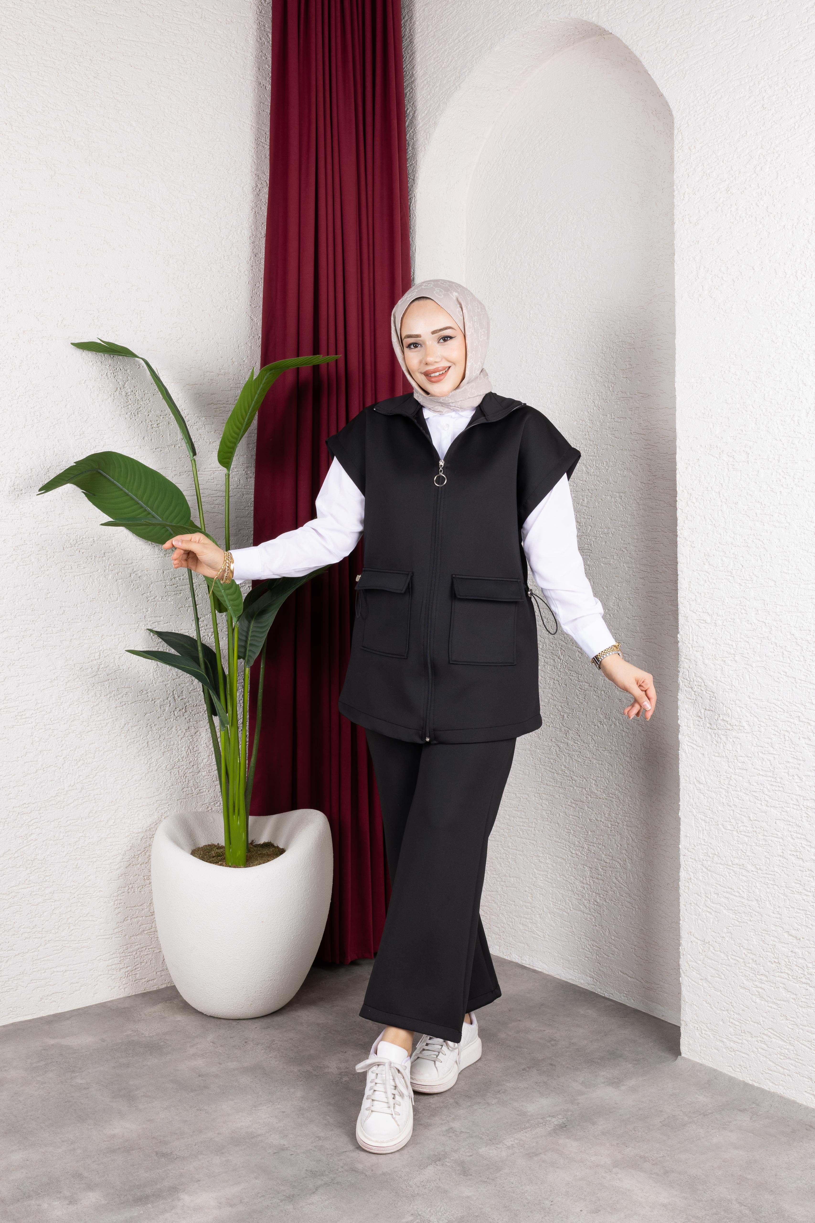 KADIN YELEKLİ BELDEN BAĞCIKLI KIRIŞMAYA DAYANIKLI  SCUBA KUMAŞ 3'LÜ TAKIM-remabutik