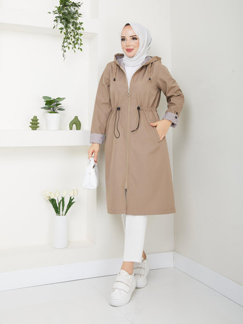 ÇİZGİLİ MEVSİMLİK TRENÇKOT-remabutik