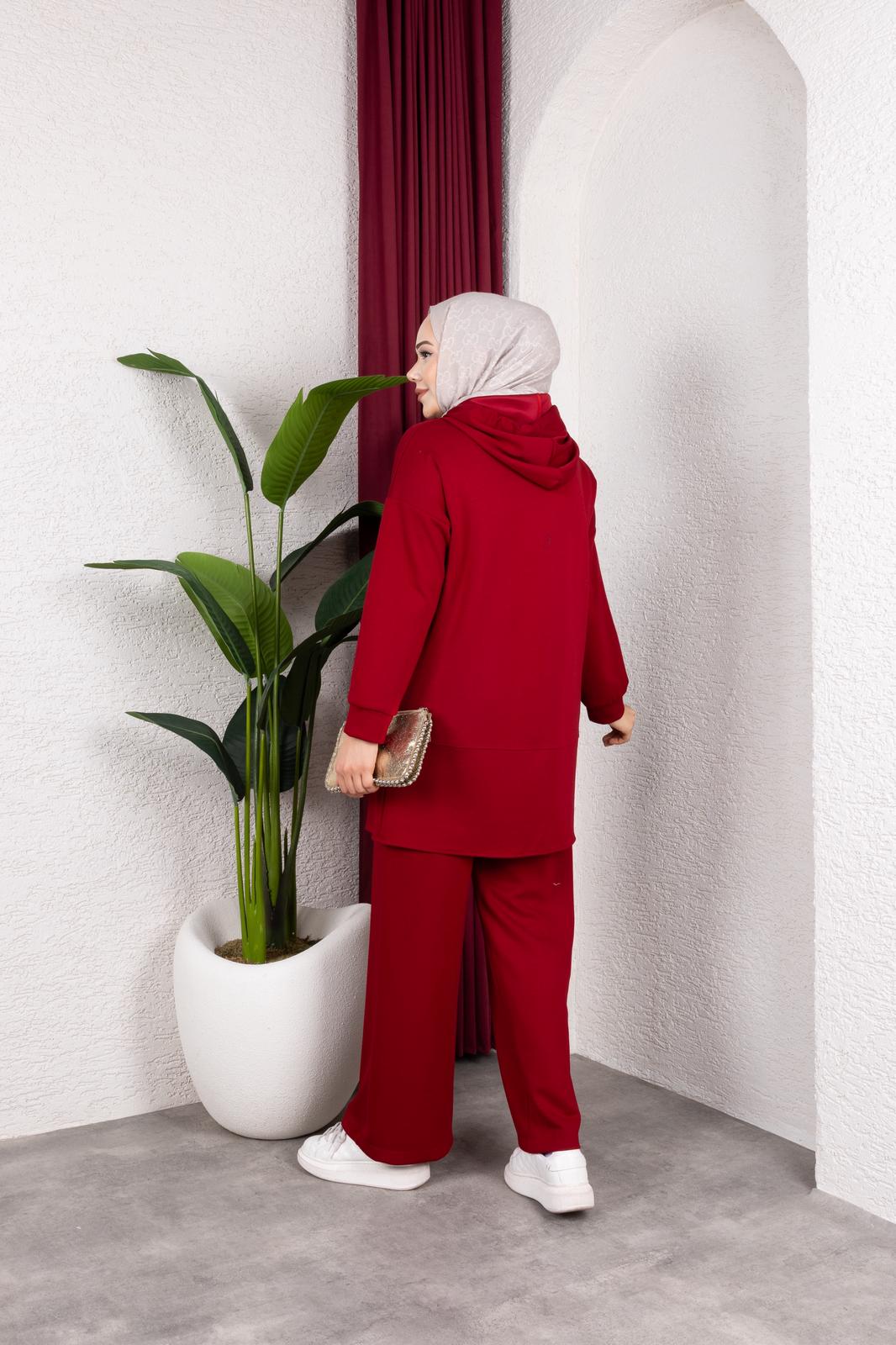 OYŞHO KAPÜŞON DETAYLI RAHAT KALIP PANTOLON BELİ LASTİKLİ İKİLİ TAKIM-remabutik