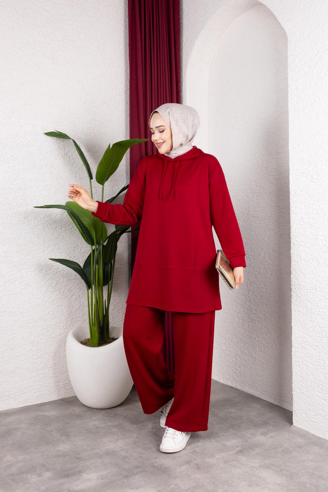 OYŞHO KAPÜŞON DETAYLI RAHAT KALIP PANTOLON BELİ LASTİKLİ İKİLİ TAKIM-remabutik