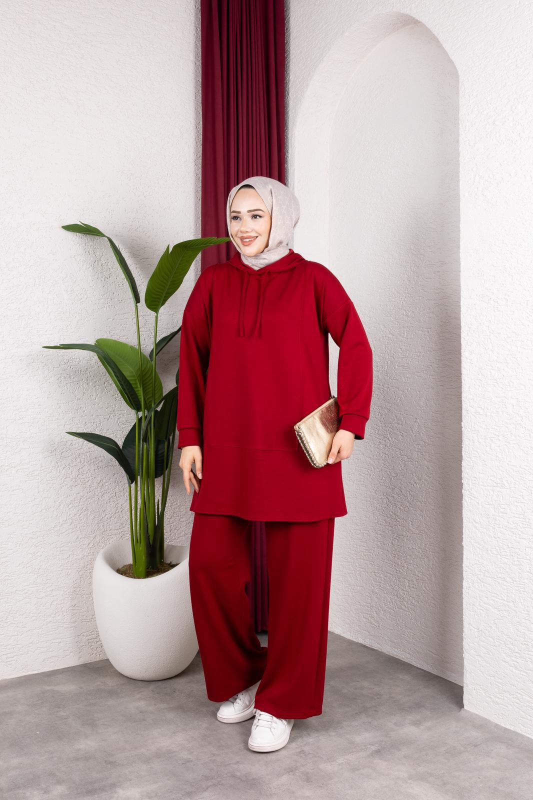 OYŞHO KAPÜŞON DETAYLI RAHAT KALIP PANTOLON BELİ LASTİKLİ İKİLİ TAKIM-remabutik